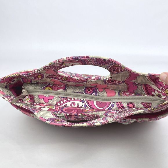 Vera Bradley Abby Multicolor Pink Paisley Meets Plaid Tote Bag Purse Satchel - Picture 5 of 13